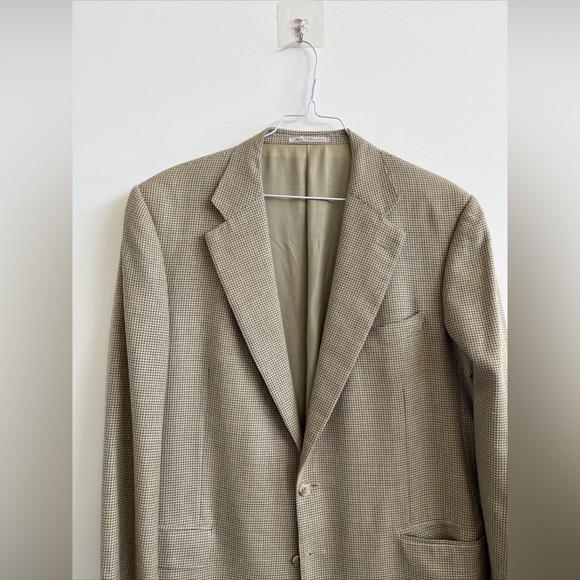 Ermenegildo Zegna Men’s Sport Coat Beige Green Check Plaid Wool Silk Blend 48 - Picture 2 of 9